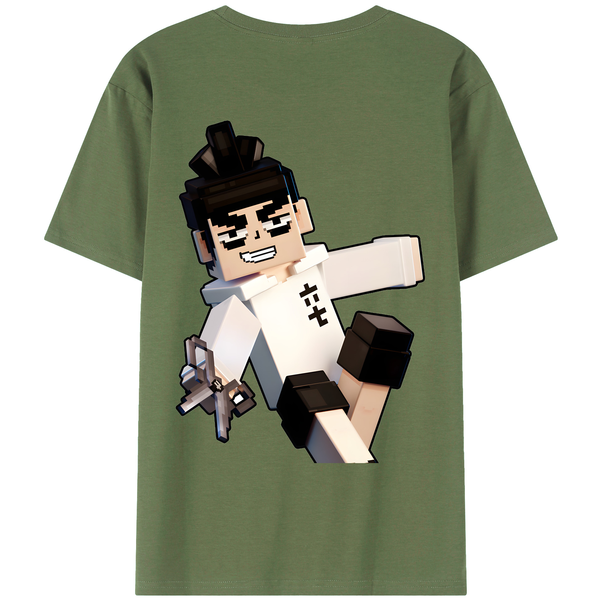 （画像用） マインクラフト ブロックの世界 Minecraft MC Block world 綿100％ メンズ半袖Tシャツ（バックプリント） 通気性